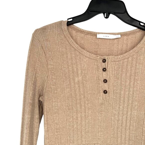 Lush Ribbed Henley A-Line Long Sleeve Dress Beige Irish Cream Size XS NWOT - Picture 3 of 10